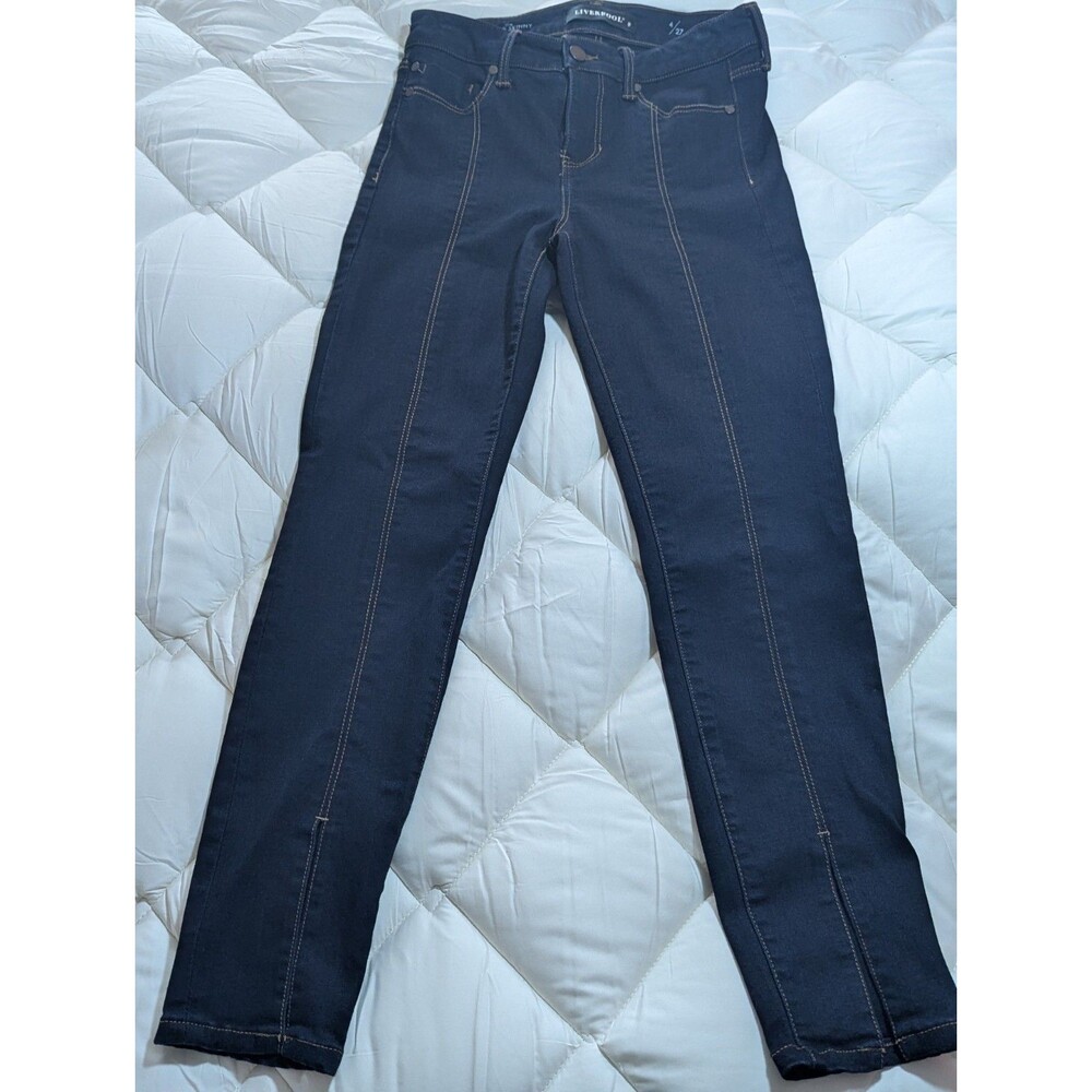 Liverpool Los Angeles Ankle Skinny Jeans Dark Indigo Front Seam Pintuck Size 4